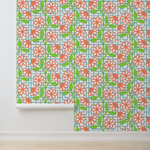 Koralle Lime & Aqua Floral auf Bambusspalier