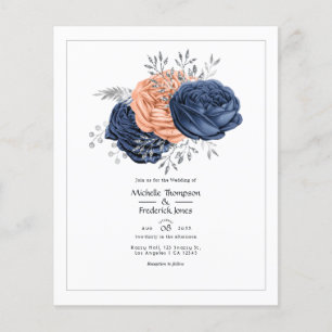 Koralle, Marineblau und Silber Blumen Hochzeits-Ei Flyer