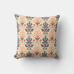 Koralle & Marineblau Vintage-Blumen-Princesscore Kissen