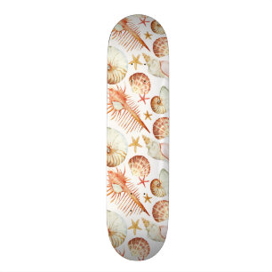 Koralle mit Muschel-und Krabben-Muster Skateboard