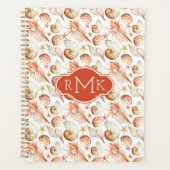Koralle mit Muscheln- und Krebsmuster | Monogramm Planer (Vorderseite)