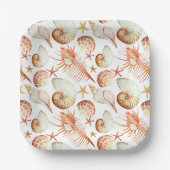 Koralle mit Muscheln- und Krebsmuster Pappteller (Vorderseite)