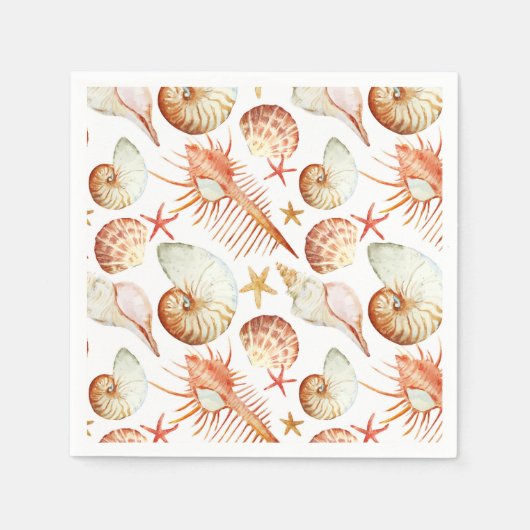 Koralle mit Muscheln- und Krebsmuster Serviette (Vorderseite)