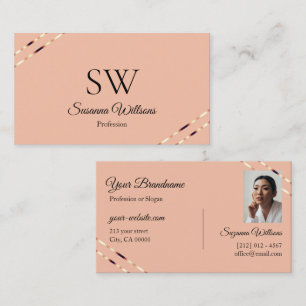 Koralle mit Rosen-Gold-Linien Monogramm und Foto Visitenkarte