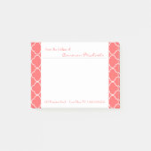 Koralle | Monogramm des weißen Quatrefolienmusters Post-it Klebezettel (Vorderseite)