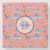 Koralle | Name + Aquarellfarbe Steinuntersetzer (Vorderseite)