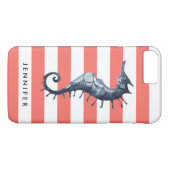 Koralle Nautisches Seepferd Monogramm Case-Mate iPhone Hülle (Rückseite (Horizontal))