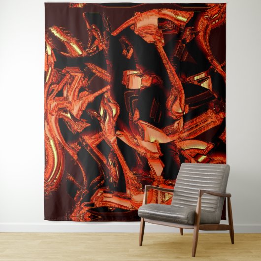 Koralle oder dunkler Lachs vernichtet, schwarzer H Wandteppich (Beispiel)