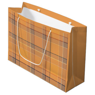 Koralle, orange, brauner Tartan kariert. Kissen we Große Geschenktüte