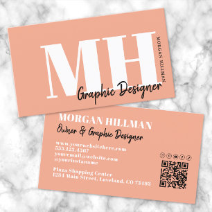 Koralle Pfirsich Elegant Minimalistisches Monogram Visitenkarte