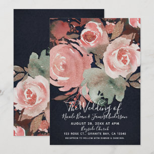 Koralle Pfirsich Rosa Sanft Fette Florale Hochzeit Einladung