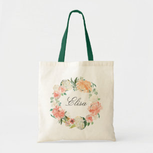 Koralle-Pfirsich-Rosé-Blumenkranz-Brautjungfer-Tas Tragetasche