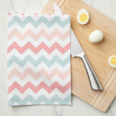Koralle, Rosa, blaues Zickzack Küchentuch (Viertel Falte)