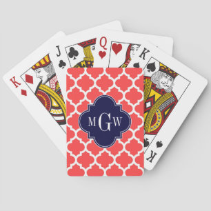 Koralle Rot Wht Marokkanisch #5 Navy 3 Anfangsmono Spielkarten
