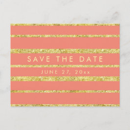 Koralle Save the Date Postkarte mit Gold Foil Effe