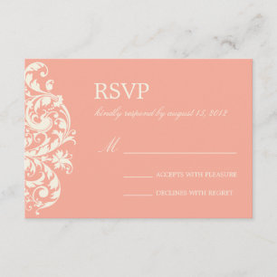 KORALLE U. CREME BLÜHEN %PIPE% WEDDING UAWG RSVP KARTE