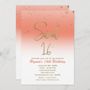 Koralle u. Goldmoderner bezaubernder BONBON 16 Einladung