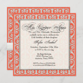 Koralle u. Silber, Diamanten u. Spitze, Mis-Quitte Einladung (Vorne/Hinten)