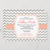 Koralle und graue Zickzack Einladung (Vorne/Hinten)