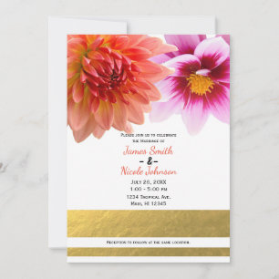 Koralle- und rosa Sommer-Dahlien-Blumen Hochzeitsb Einladung