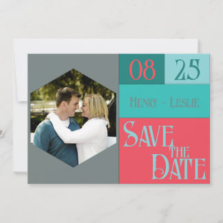 Koralle- und Türkis-Farbblock STD-Foto-Flatcard Save The Date