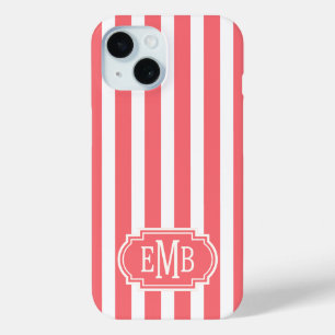 Koralle und weiße monogrammierte Streifen Case-Mate iPhone Hülle