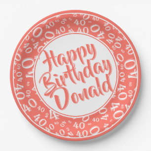 Koralle/Weiß 40. Geburtstag Zahlenmuster Pappteller