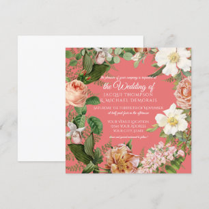 Koralle Weiße Rose Vintage Botanische Florale Hoch Einladung