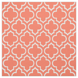 Koralle, weißer Marokkaner Quatrefoil #6 Stoff