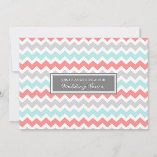 Korallen-Aqua-Chevron-Hochzeitsgelübde-Erneuerungs Einladung