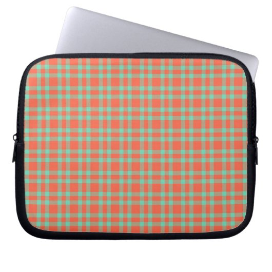 Korallen-Aquamarin-Karomuster Laptopschutzhülle (Vorderseite)