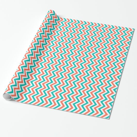 Korallen, Aquamarin, weiße große Zickzack ZigZag M Geschenkpapier (Ungerollt)