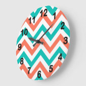 Korallen, Aquamarin, weiße große Zickzack ZigZag M Große Wanduhr (Winkel)