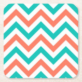 Korallen, Aquamarin, weiße große Zickzack ZigZag M Rechteckiger Pappuntersetzer (Vorderseite)