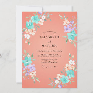 Korallen-Aquarell-Blumen-Hochzeit Romantik Einladung