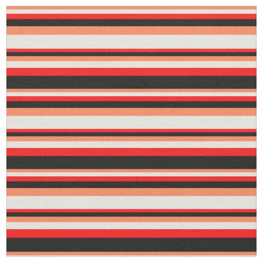 Korallen, Beige, Rot- und Schwarz-Linde-Muster Stoff (Nahaufnahme)