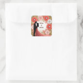 💍 Korallen-Blumen-Gold-Verlobung-Paar 💍 Quadratischer Aufkleber (Tasche)