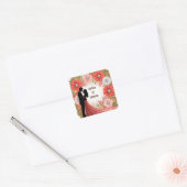 💍 Korallen-Blumen-Gold-Verlobung-Paar 💍 Quadratischer Aufkleber (Umschlag)