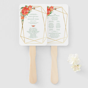 Korallen-Blumenrosen-Hochzeitshandfächer-Programm Fächer