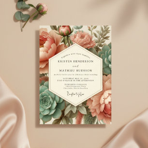 Korallen Botanische Whimsical-Hochzeit Einladung