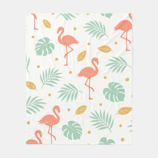 Korallen-Flamingo-Tropen-Blattmuster Fleecedecke (Vorderseite)