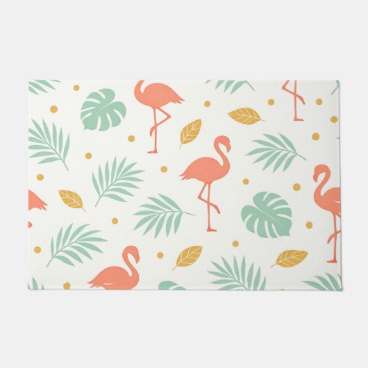 Korallen-Flamingo-Tropen-Blattmuster Fußmatte (Vorderseite)