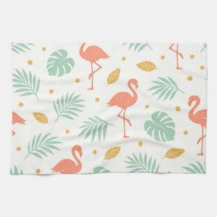 Korallen-Flamingo-Tropen-Blattmuster Geschirrtuch