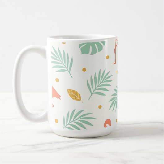Korallen-Flamingo-Tropen-Blattmuster Kaffeetasse (Links)