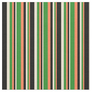 Korallen, Forest Green, Beige & Black Streifen Stoff