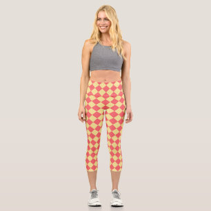 Korallen Gelb Karo Diamantmuster  Capri Leggings