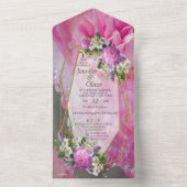 Korallen, Gras und Peony-rosa Blüten All In One Einladung (Innen Boden)