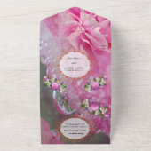 Korallen, Gras und Peony-rosa Blüten All In One Einladung (Außenbereich)