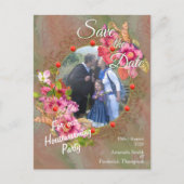 Korallen, Gras und Peony-rosa Blüten Ankündigungspostkarte (Vorderseite)