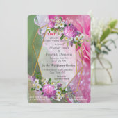 Korallen, Gras und Peony-rosa Blüten Einladung (Stehend Vorderseite)